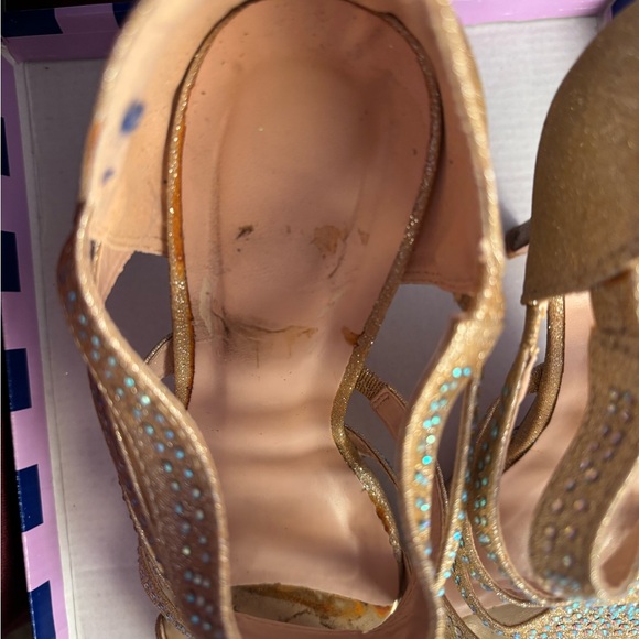 Gold Sparkle Platform Heels w/ Rhinestones - Picture 3 of 8